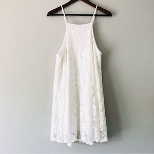 Papaya Women White Lace Layered Top Dress L Flowy A-Line Coquette Boho Cottage